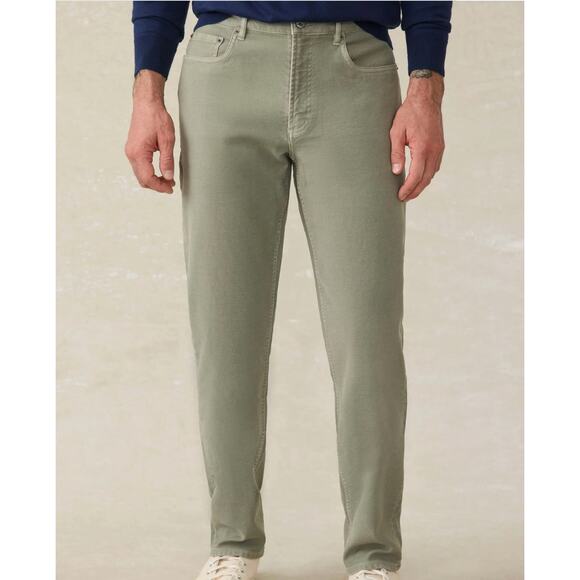 Faherty Stretch Terry 5-Pocket Pant in Faded Olive Green Size 38 - Picture 1 of 7